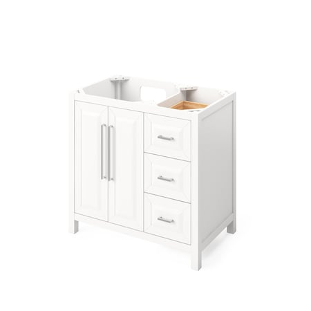 Jeffrey Alexander 36" White Cade Vanity, left offset, Boulder Vanity Cultured Marble Vanity Top VKITCAD36WHBOR
